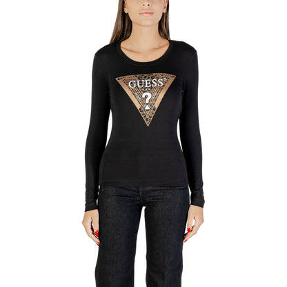 Guess T-Shirt Donna - Maglietta Manica Lunga con Maxi Logo Triangolare Animalier