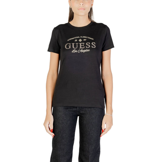 Guess T-Shirt Donna - Manica Corta in Cotone, Logo Stampato (Nera o Bianca) - Vestibilità Slim