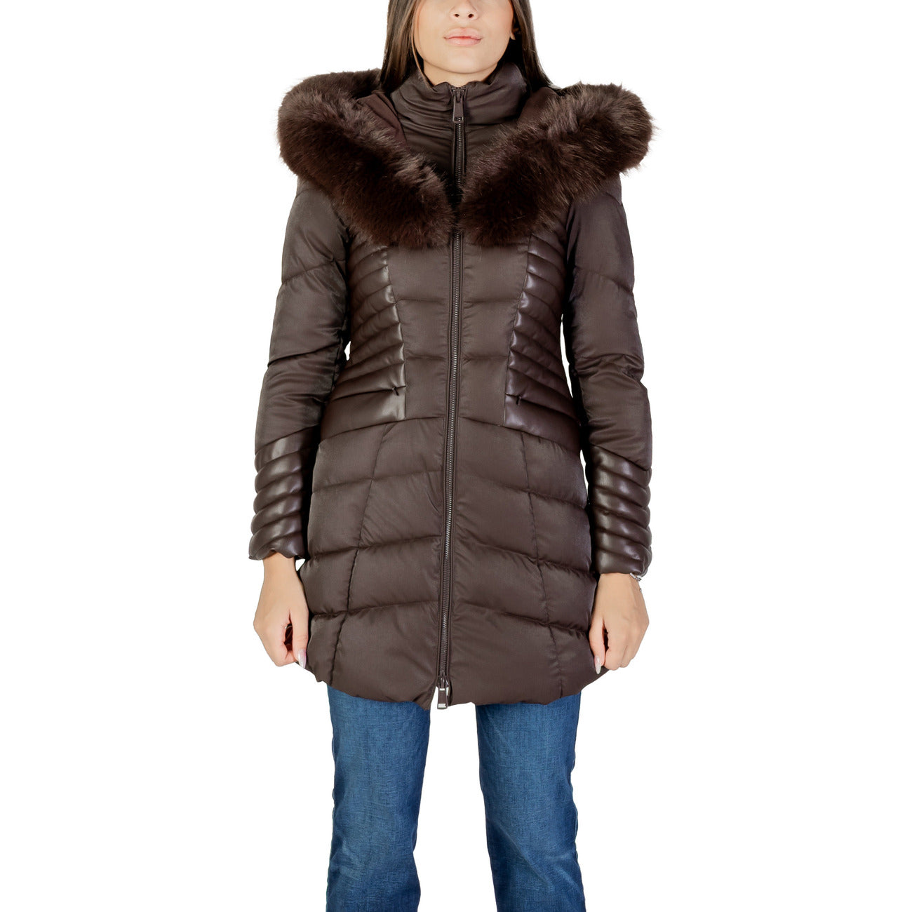 Guess Giubbotto Donna - Piumino Lungo in ecopelle e ecopelliccia - Eleganza Invernale