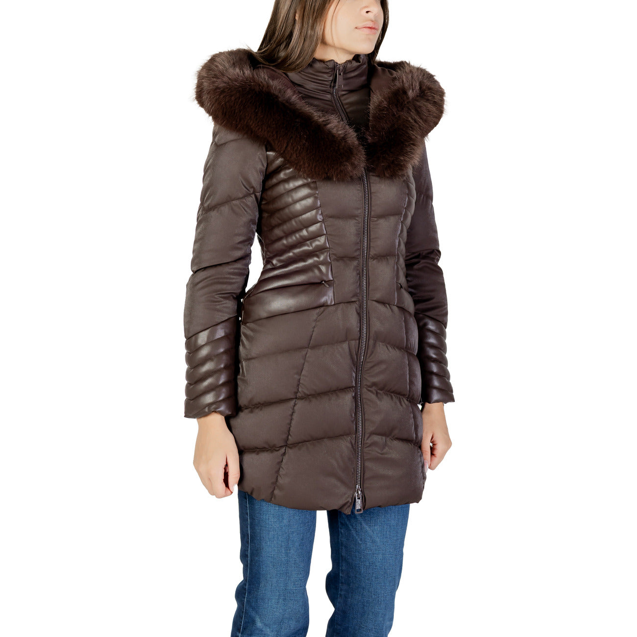 Guess Giubbotto Donna - Piumino Lungo in ecopelle e ecopelliccia - Eleganza Invernale