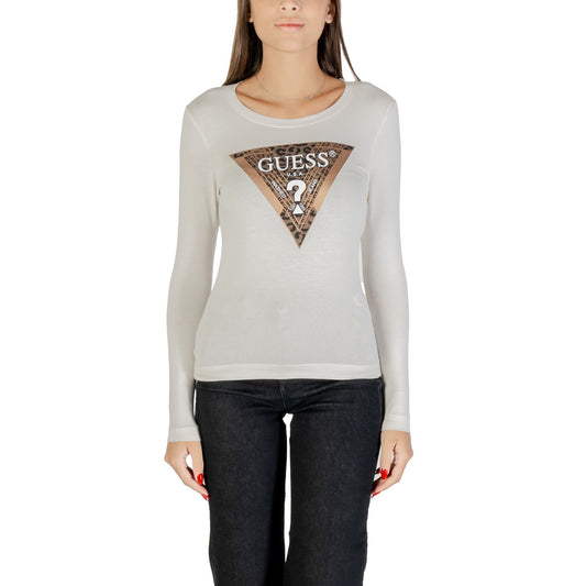 Guess T-Shirt Donna - Maglietta Manica Lunga con Maxi Logo Triangolare Animalier