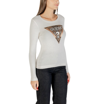 Guess T-Shirt Donna - Maglietta Manica Lunga con Maxi Logo Triangolare Animalier