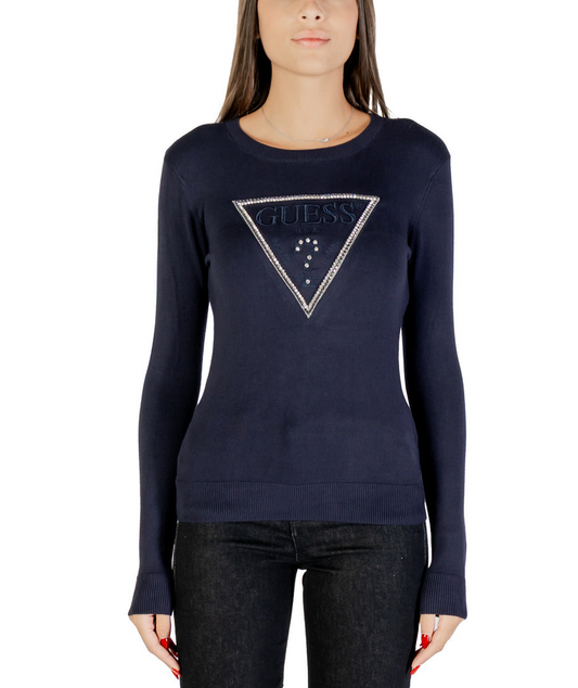 Guess Maglia Donna - a Maniche Lunghe – Logo Triangolo con Strass